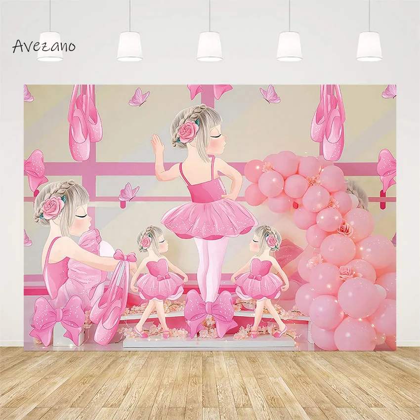 

Avezano Photography Background Pink Balloon Butterfly Dancer Baby Girl Birthday Party Cake Samsh Backdrop Photo Studio Decor