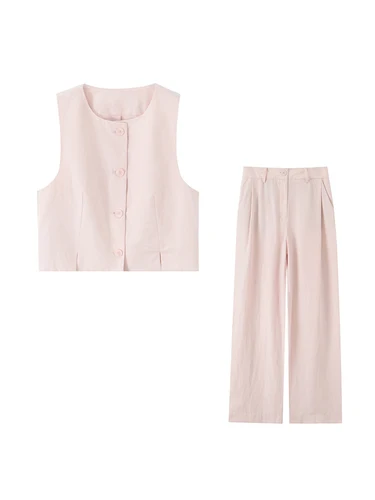 Moda Mujer con ventilación chaleco corto y bolsillos laterales de cintura alta pantalones de pierna ancha conjuntos femeninos Mujer