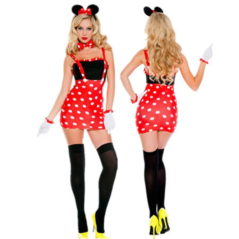 Disfraz de Halloween para mujer, disfraz de Minnie, vestido de fiesta de Carnaval, pajarita, traje para la cabeza, regalo de Navidad y Halloween, vestidos de mujer