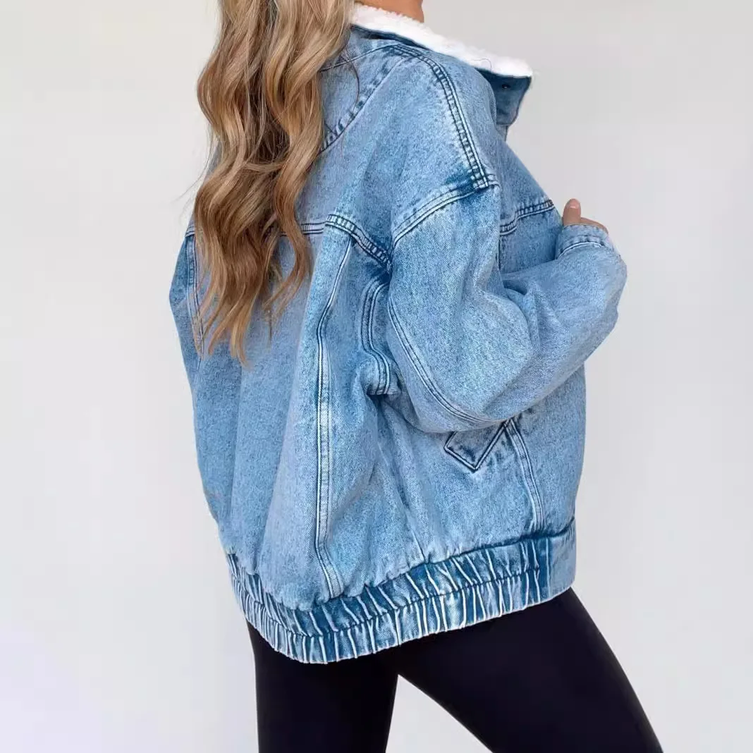 Denim Coats Women Coat Casual Loose Turn Down Collar Single Breasted Y2k Streetwear Mom Jeans Splice Thick Jackets Autumn Winter