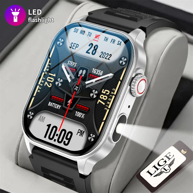 

LIGE Smart Watch Men LED Flashlight Heart Rate Sleep Health Monitor 2.01inch HD Large Screen AI Voice Waterproof Smartwatch 2025
