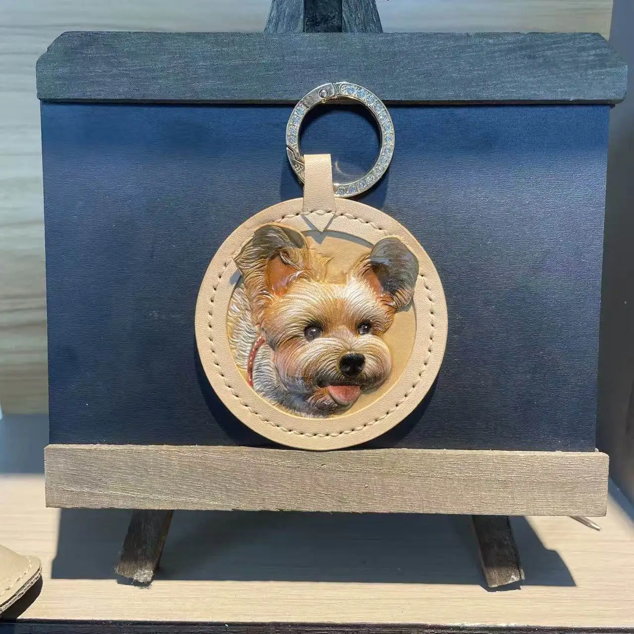 ZHAYA Handmade Leather Pet Keychain 3D Car Charm Bag Tag Custom Engraved Cat Dog Memorial Pendant DIY Craft Gift