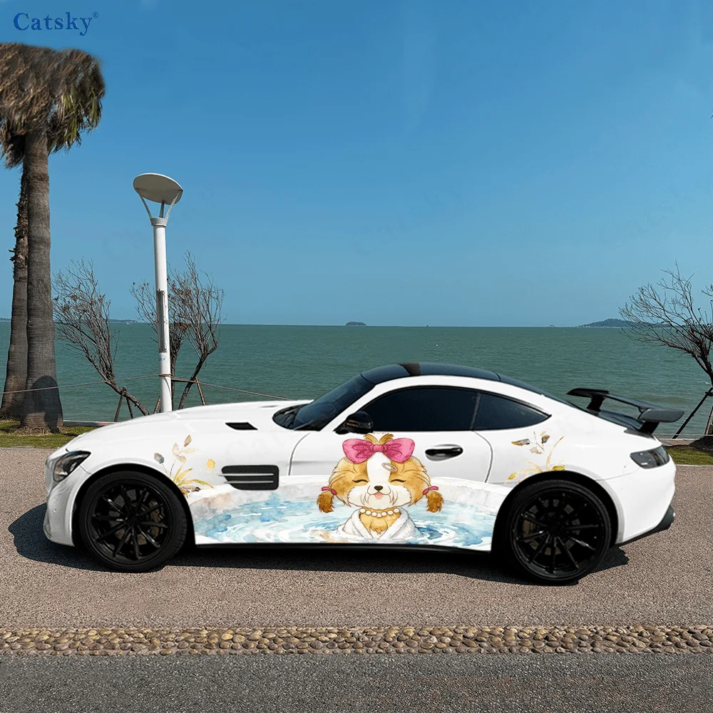 

Милая собака Ши-тцу, собака, креативный узор, наклейки на кузов автомобиля, двери, двери, две модные наклейки, два украшения, подходят для всех автомобилей