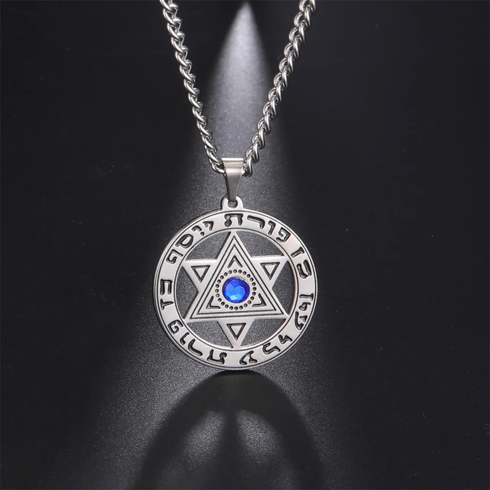 EUEAVAN Star of David Crystal Pendant Necklace Stainless Steel Hebrew Letter Necklaces Strength Spiritual Jewish Amulet Jewelry