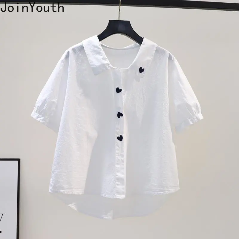 White Blouse Women Turndown Collar Embroidery Cotton Shirts Loose Fashion Sweet Summer Blouses Tops 2023 Blusas Mujer De Moda