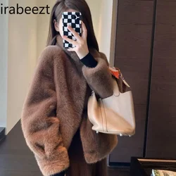 2024 New Winter Faux Fur Coat Femininity Velvet Mink Elegant Chamarras Para Mujer Loose Fit Cassual Women Jacket