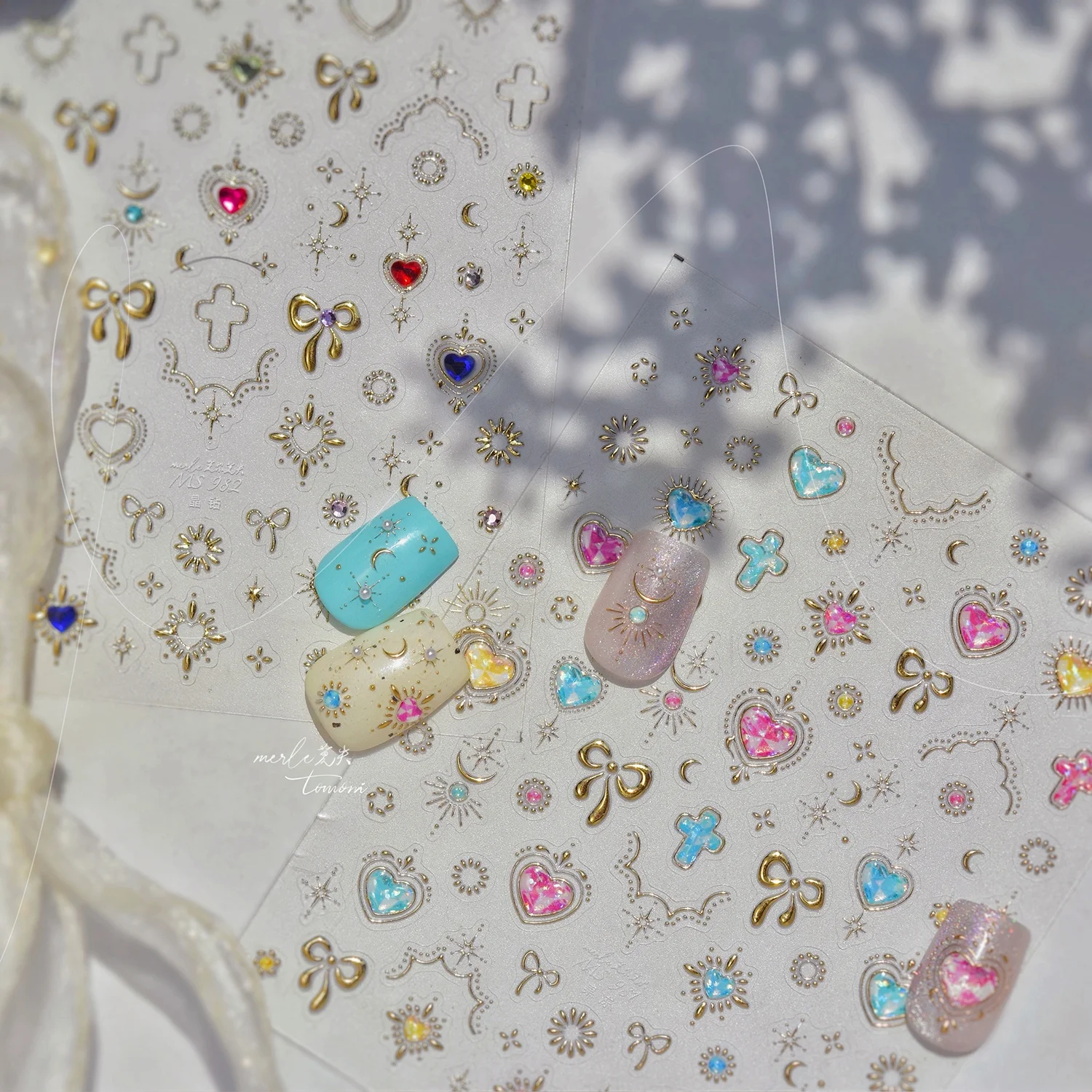 1PCS 5D New Gemstone Love Heart Nail Stickers Embossed Bow Accessories Self-Adhesive Nail Art Accessories Daily Wear Nail Parts