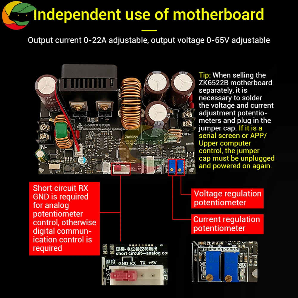 ZK-6522C Step-Down DC Adjustable Voltage Regulator Power Supply Constant Voltage Constant Current Module 22A/1400W Buck Module