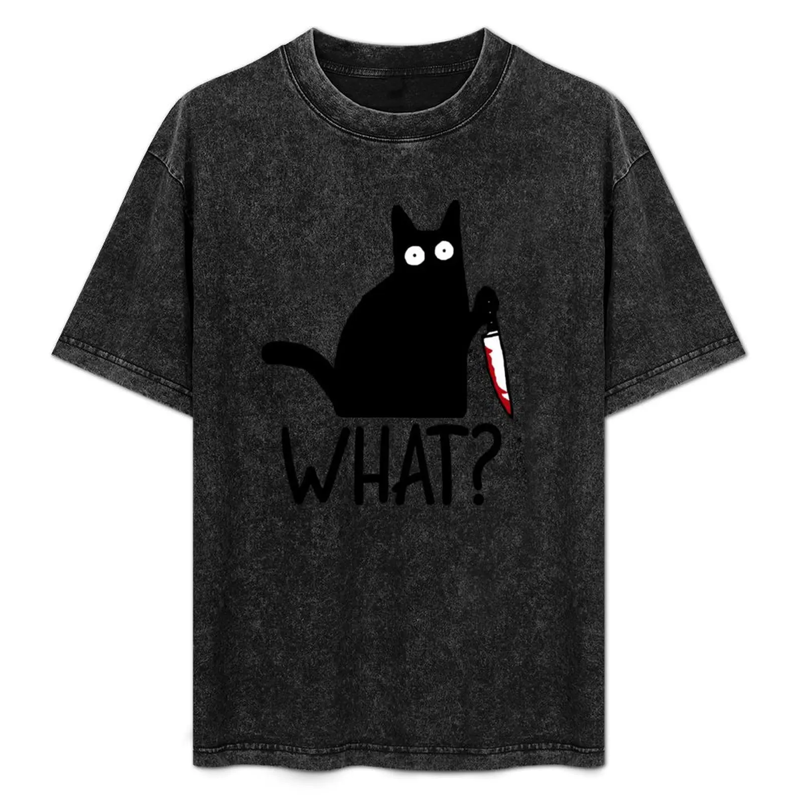 

Black Cat Holding Knife T-Shirt Fashion Simple Casual Tee Shirt