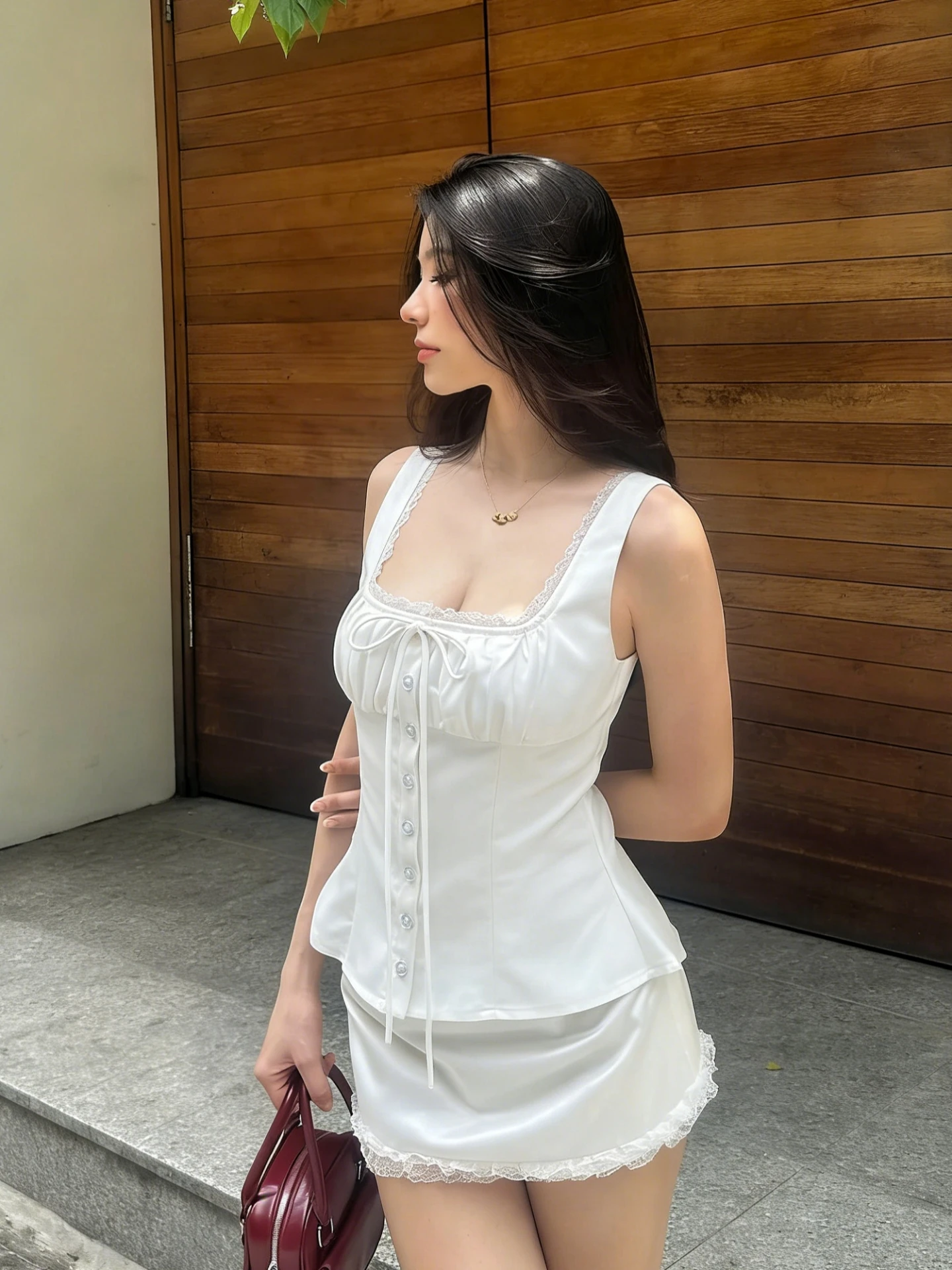 Dulzura Women'S Sexy Backless Lace Up Ruffles Square Collar Tank Top Solid Casual Single Breasted Slim Top Beach Vacation Outfit