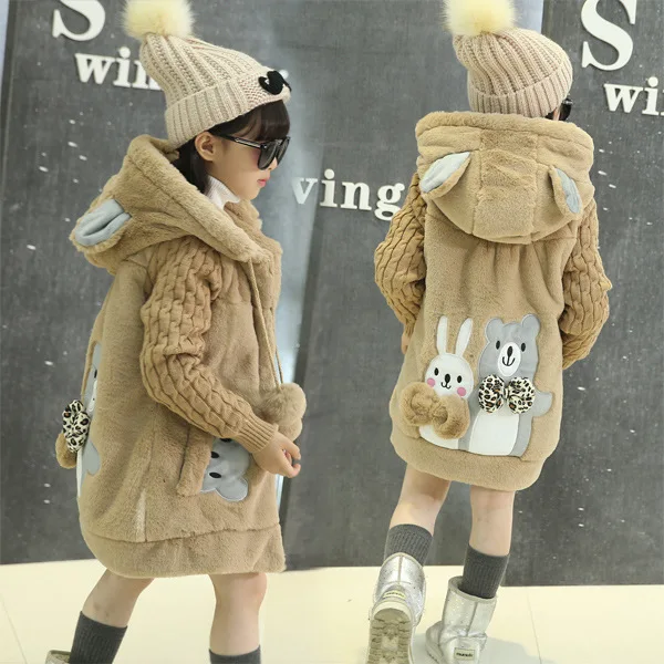 OLEKID 2024 Autumn Winter Cartoon Rabbit Girls Parka Thick Warm Hooded Girl Jacket Outerwear 5-14 Years Kids Teenage Girls Coat