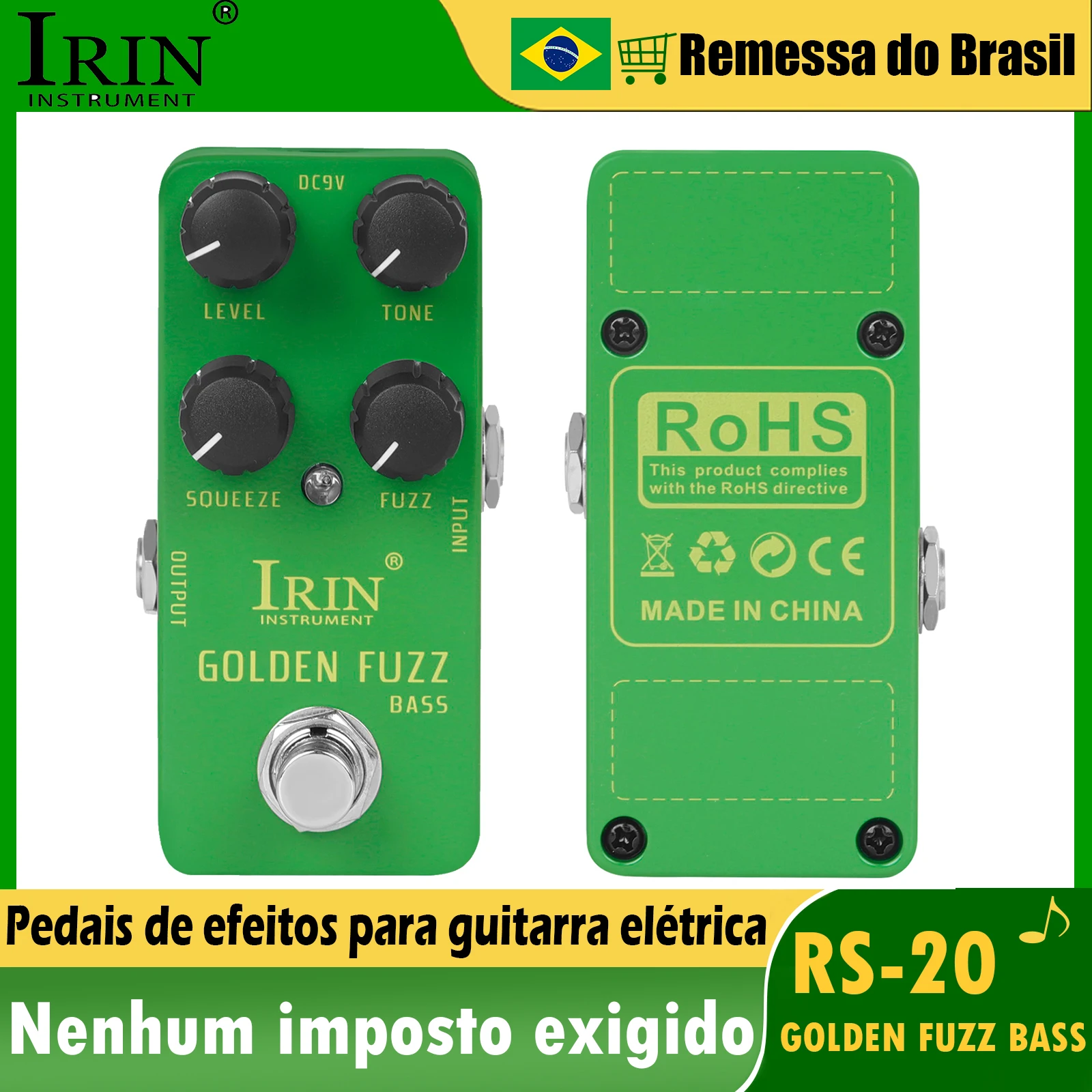 

IRIN Golden Fuzz Bass Guitar Effect Pedal RS-20 Classic Bass Fuzz Tone Effects True Bypass Pedals Electric Guitarra Accessories