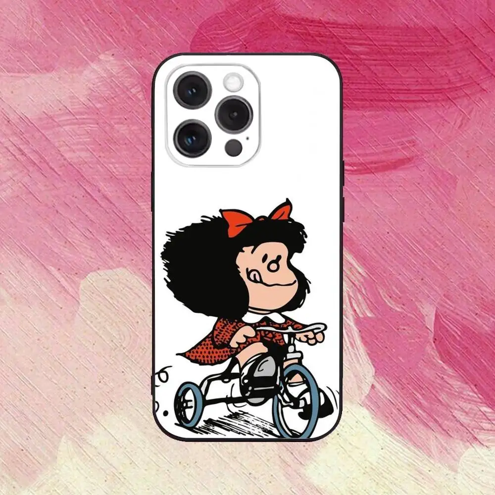 Hot Mafalda telefoonhoesje voor iPhone17,16,15,14,13,12,11 Plus, Pro Max zachte zwarte hoes