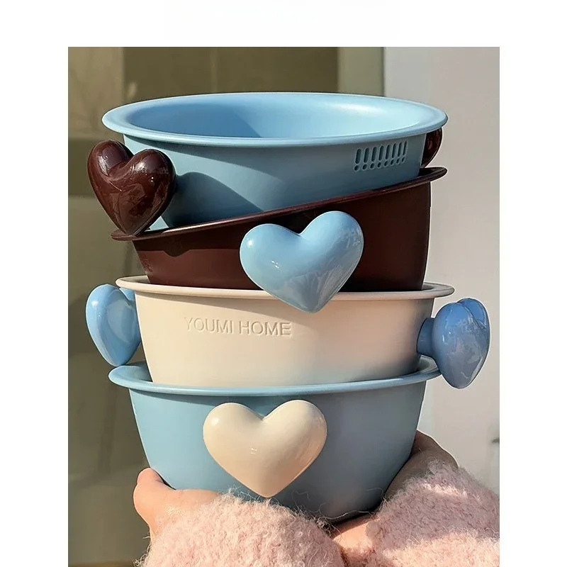 Heart Shaped Double Layer Colander / Fruit Basket, Dishwasher Safe, Heat Resistant, Multifunctional Fruit Bowl for Home Kitchen