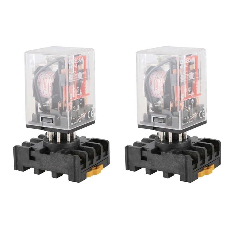 Hot 2X MK2P-I Clear Shell DPDT AC220V Coil Power Relay Socket Base