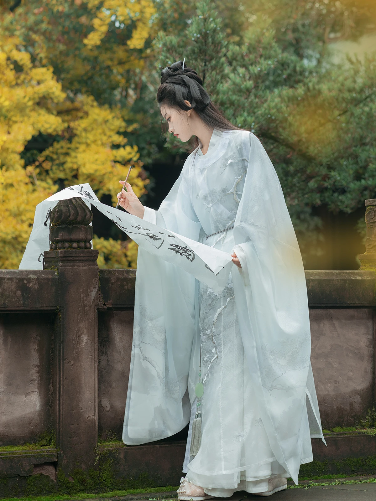 Yanbin-男性と女性のための刺繍された丸首バスローブ,松のクレーン,同じスタイル,オリジナルのhan要素の印刷