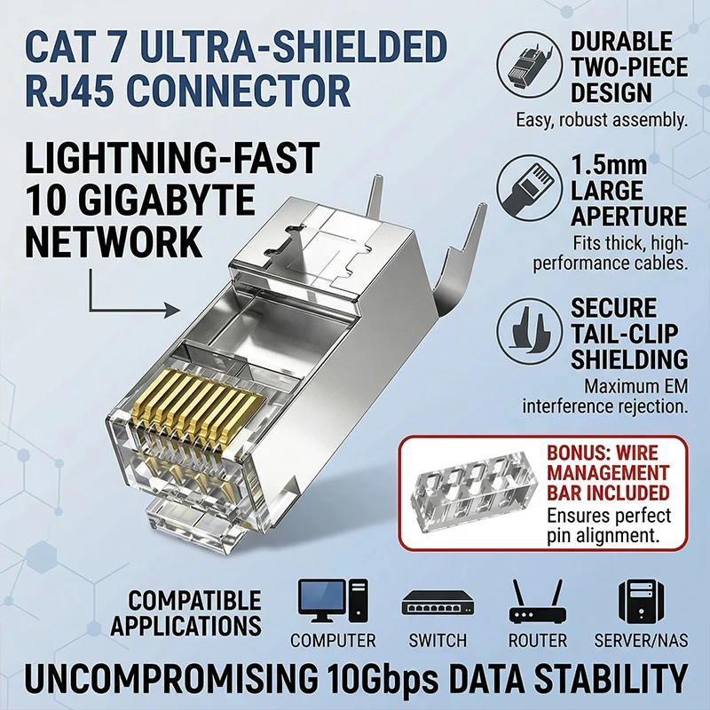 

10Pcs RJ45 Cat7 Pass Through Modular Plug Shielded Gold Plated Ethernet Connector Network Lan Cable Crimp End Crystal Head