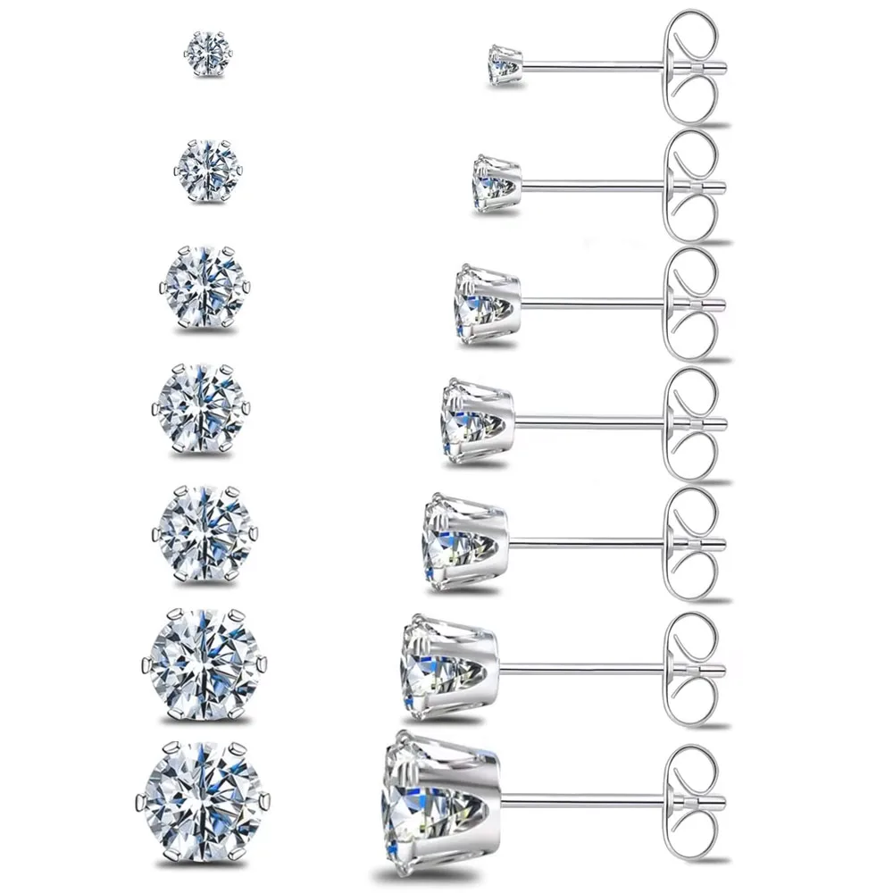 1 Pair Hypoallergenic Titanium Stainless Steel Cubic Zirconia Stud Earrings CZ Cartilage Earrings Set for Women Men 2-8mm