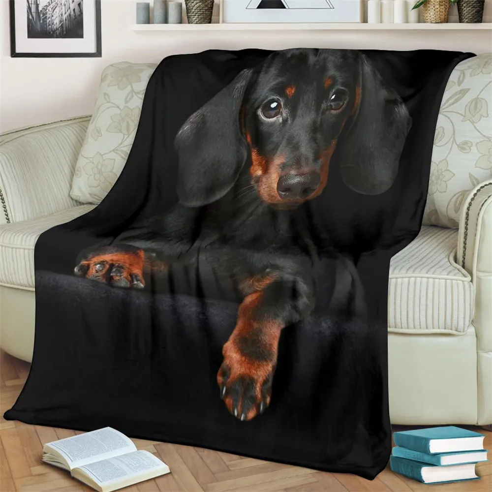 

HXFashion Animal Blankets Funny Dachshund Printed Flannel Blanket 3D Graphic Animal Dog Throw Blanket Nap Plush Quilts