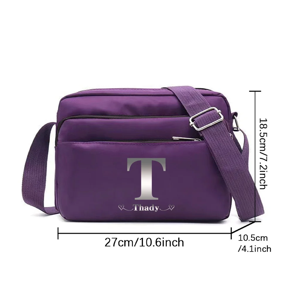 Customized Name Portable Multi-layer Travel Leisure Simple Storage Bag Single Shoulder Crossbody Bag Silver Letter Pattern