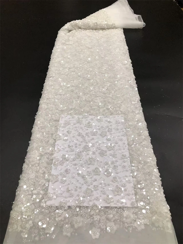 قماش دانتيل مطرز فاخر أفريقي عالي الجودة مادة قماش 5 ياردات تطريز لفساتين الحفلات قماش ترتر الزفاف