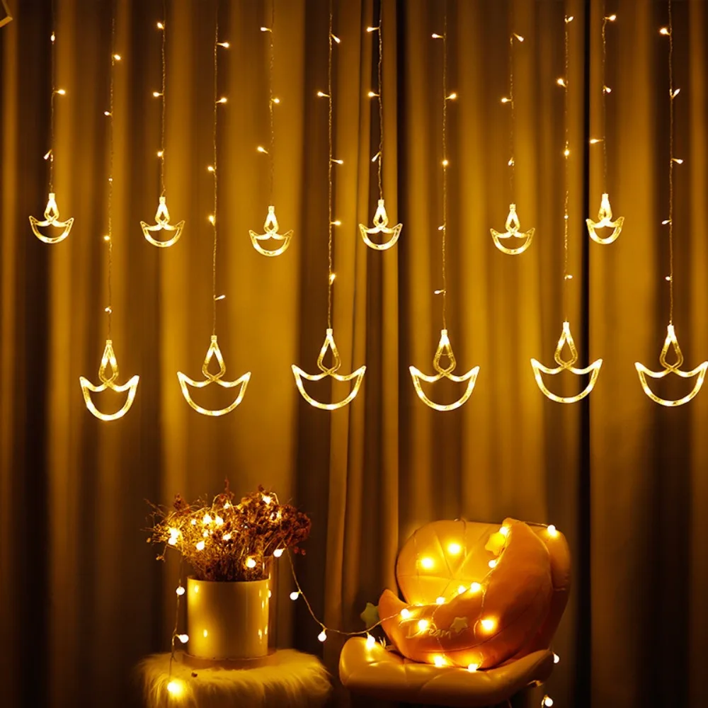 

Girl Room USB Plug Diwali Light Happy Diwali Heart Shape String Lights Brilliant Night Curtain Light Eid al-Fitr
