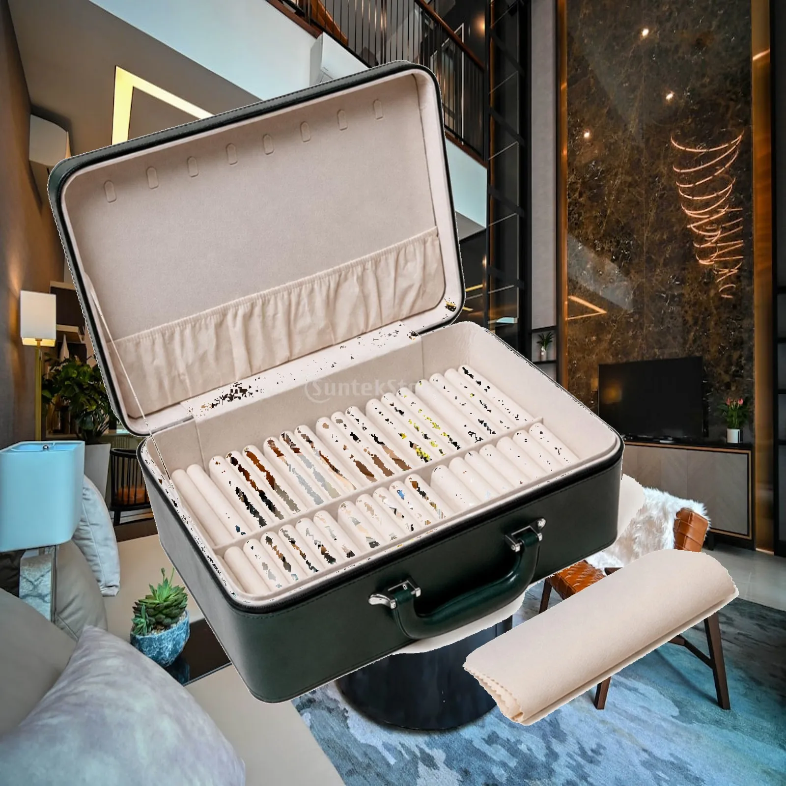 Portable Hard Shell Bracelet Organizer Box with Zipper for Jewelry Storage and Necklace Holder