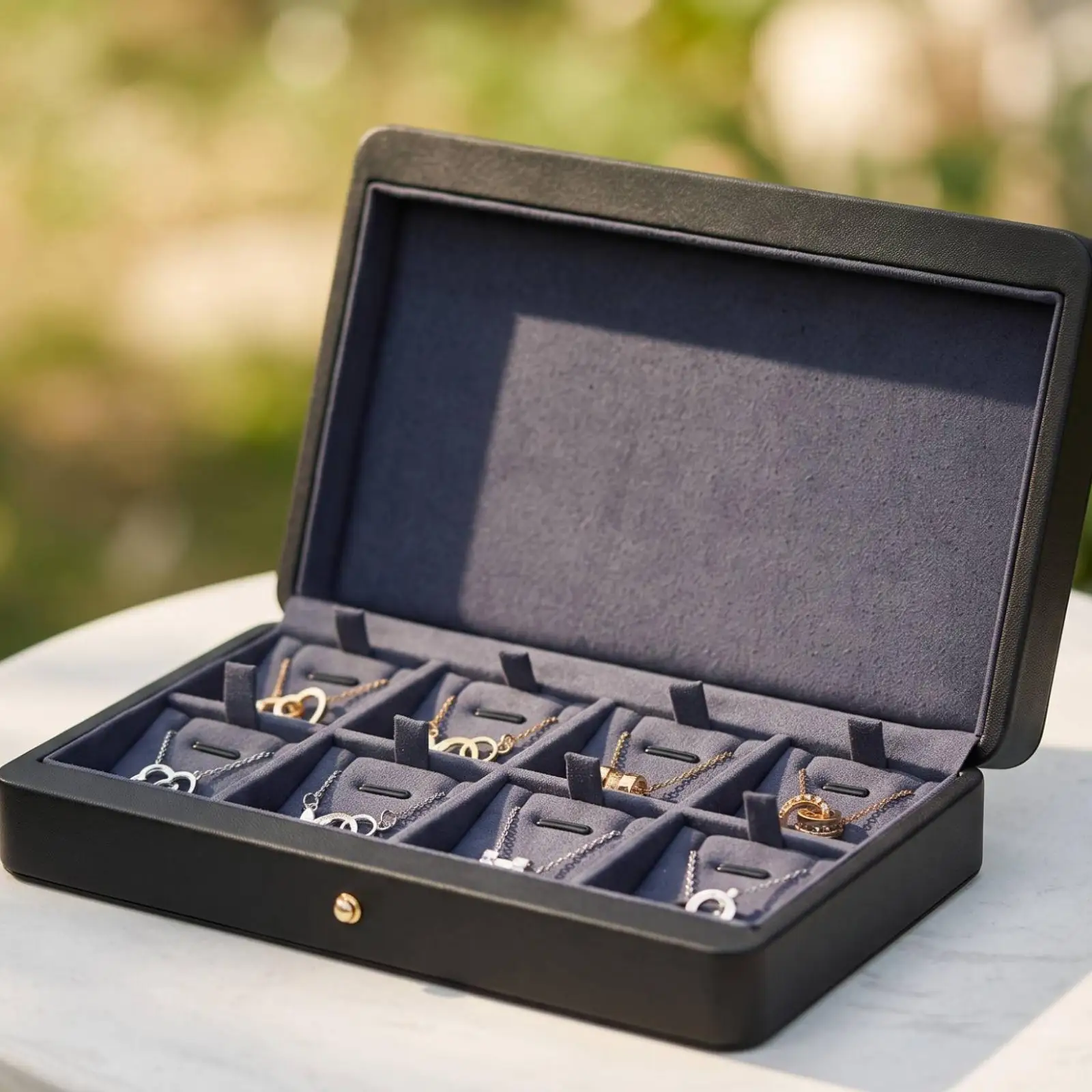 Cushioned Leather Jewelry Case with Compartment Tray for Necklace Organizer Travel Vanity Storage for Women