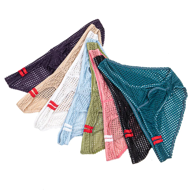 8 Pack Sexy Mens Underwear Mesh Hole Ultra-thin Simple Daily Bikini Briefs Breathable Big Penis Pouch Hombre Underpants Low Rise