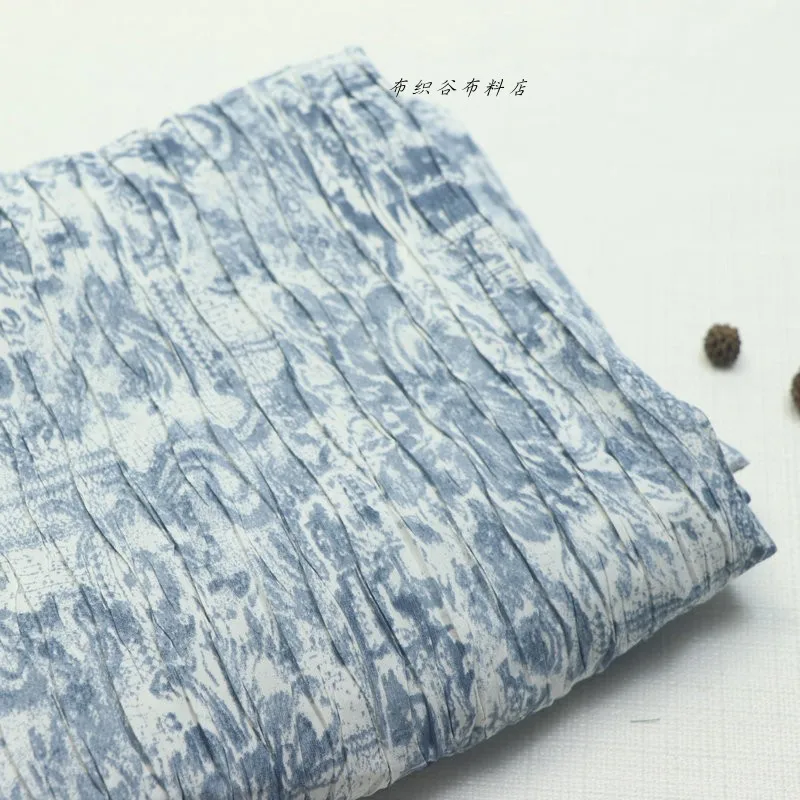 

Pleated Printed Fabric Organ Stripe Ethnic Style for Dress Clothing Fashion Cloth Designer Handmade Diy Sewing Material