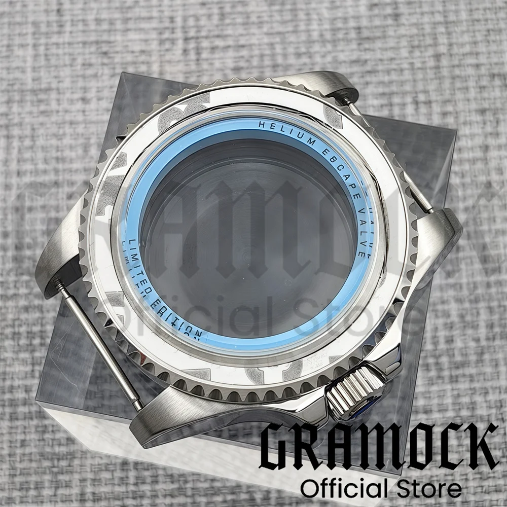 43mm Men's Silver DEEP SEA Homage Big Sapphire Crystal Watch Case Ceramic Bezel Fit NH34/35/36 ETA PT Miyota Mingzhu Movement