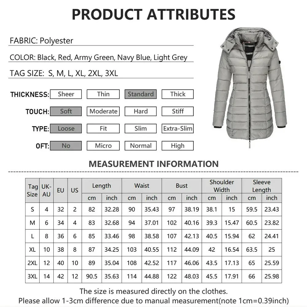 Winter Women Hooded Warm Parkas Coat Solid Color Warmth Soft Hight Quality Slim Padded Jackets Ladies Clothes Plus Size 3XL