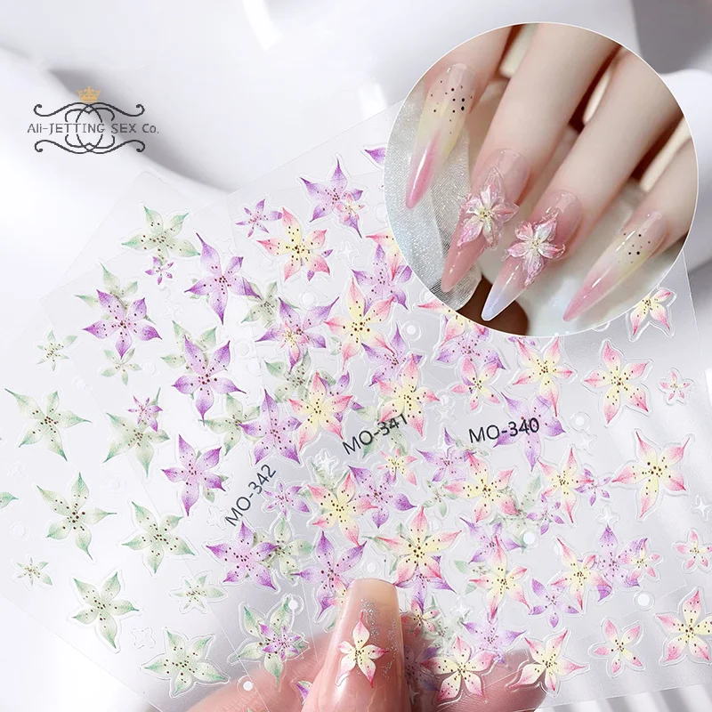 Ice Transparent Lily Flower Nail Sticker 3D Relief Ice Flower Thin Tough Nail Sticker Lilium Manicure Jewelry Decor