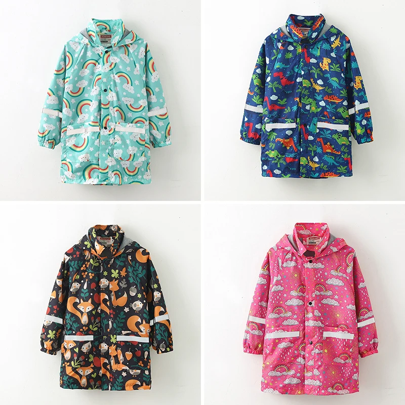 Cute Cartoon Waterproof Girls Jackets Fashion Boys Windbreaker Jacket Spring Autumn Girls Raincoat 3-8 Years Children Clothing