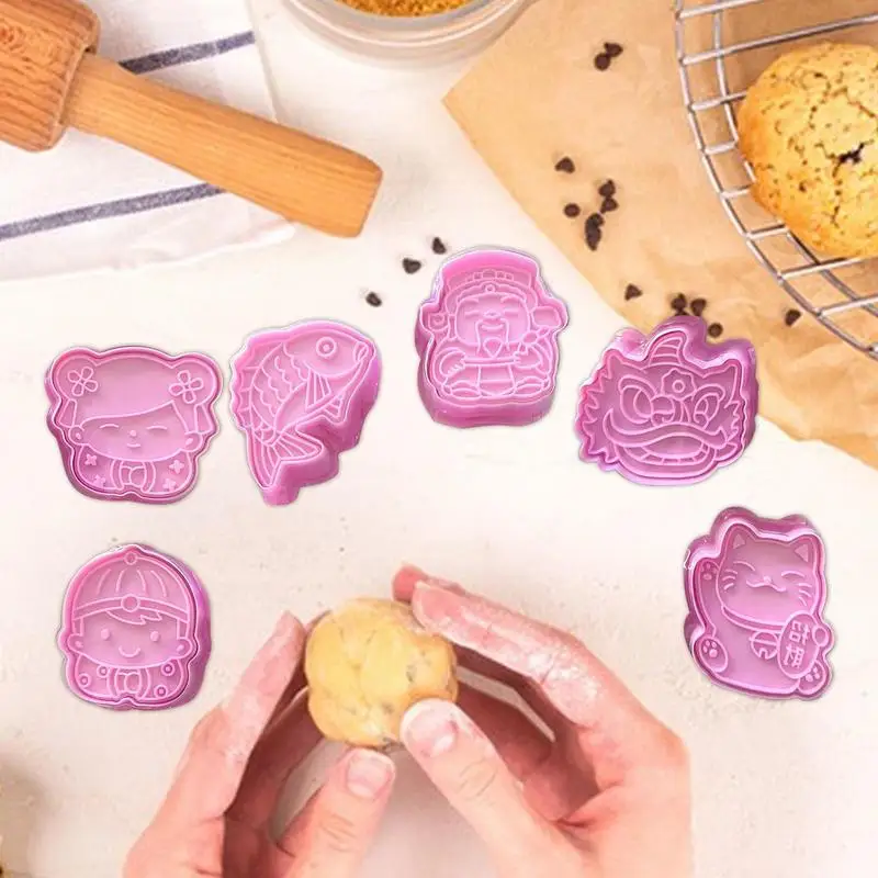 Cookie Cutter Set Cute Cookie Stamps Cookie Molds Spring Festival 6PCS Lunar New Year Unique Cookie Shaper Baking Accessories