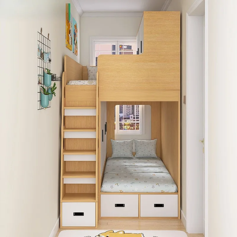 

Upper and lower bunk tatami wardrobe integrated siblings do not disturb each other space saving bunk bed
