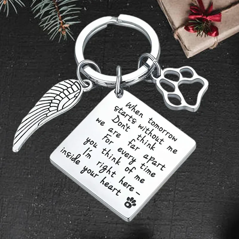 Cute Pet Memorial Keychain Pendant When Tomorrow Starts Without Me Paw Key Chains Keyrings Pet Angel Dog Cats Loss Gift