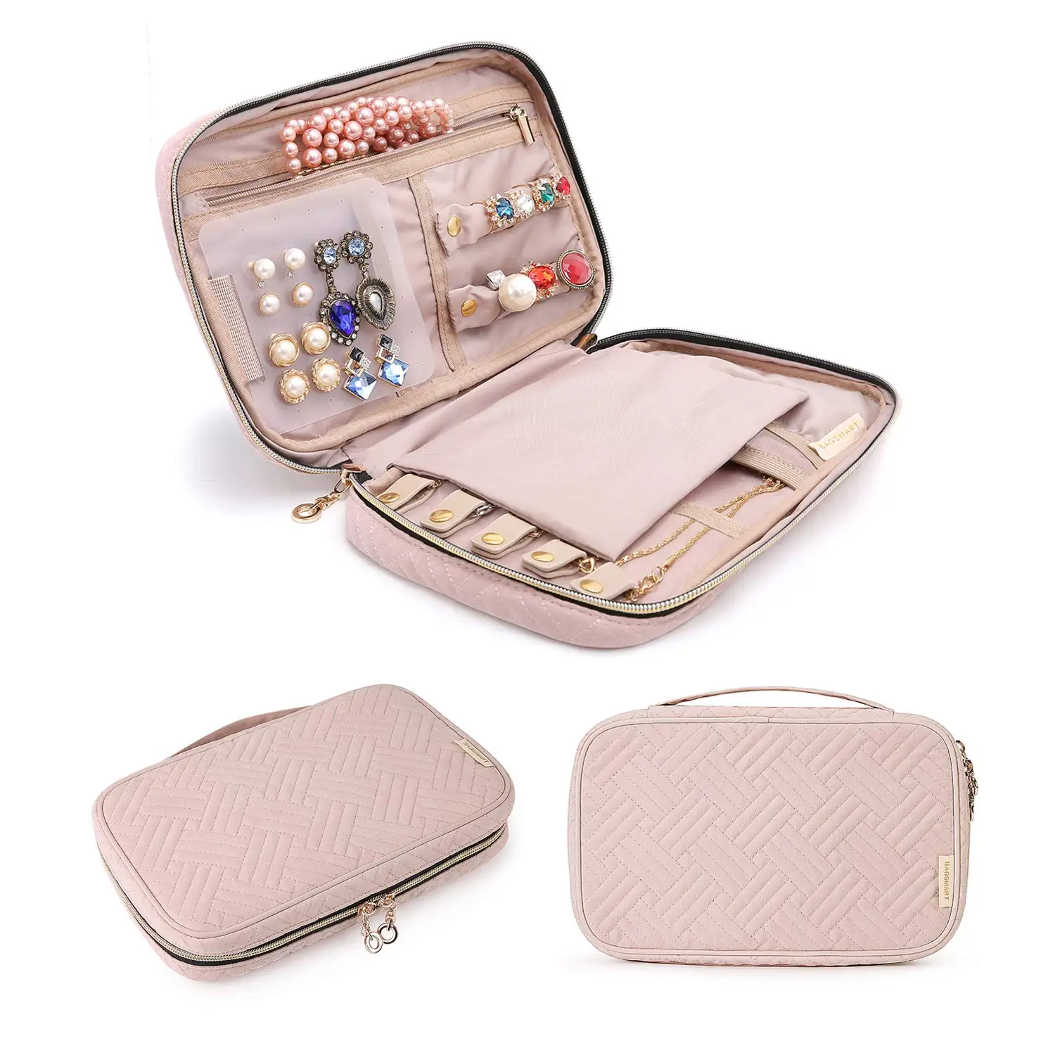 Custodia per gioielli borsa da viaggio per gioielli da viaggio per collana, orecchini, anelli, bracciale, rosa morbido
