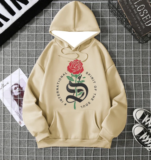

2025 hot-selling autumn and winter new rose print hooded sweatshirt men's women's children's parent-child warm fashion jumper