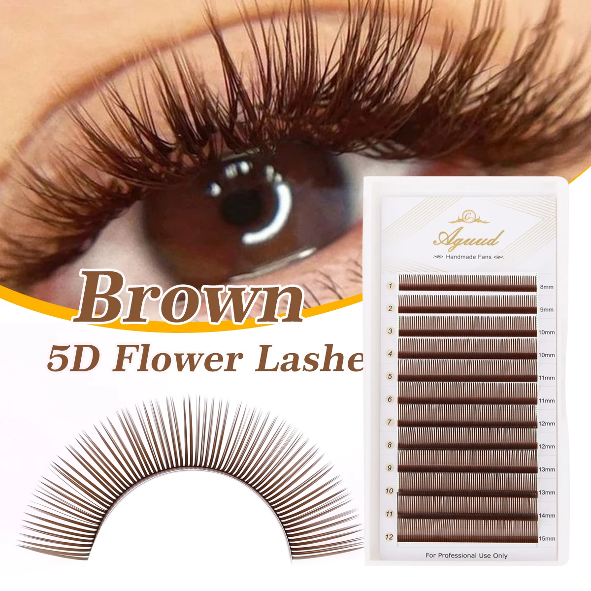 AGUUD 5D Flora Cílios 0.07mm Fácil Ventilador Cílios Preto & Marrom 5D Pré-fabricados Ventiladores de Volume Natural Soft Spikes Anjo Cílios Extensão