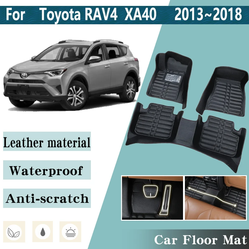 LHD Car Floor Mats for Toyota RAV4 RAV 4 XA40 2013~2018 Auto Leather Foot Inner Liner Carpet Pads Custom Rug Car Accessories Mat