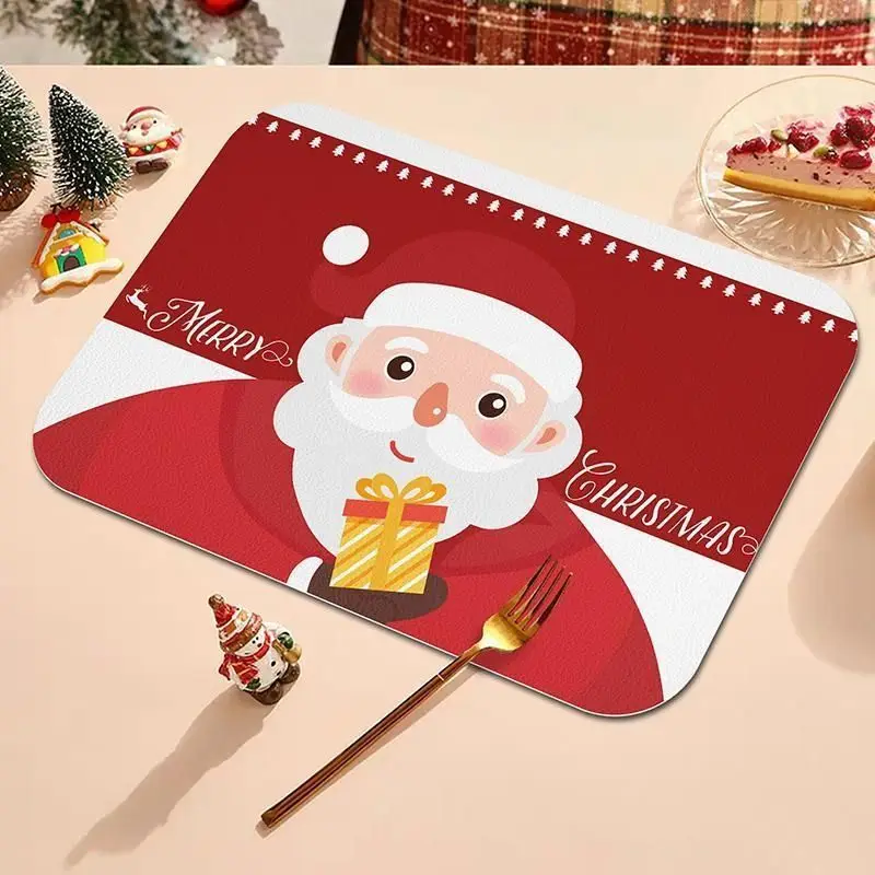 VIKAMA Cute Santa Claus Tableware Drain Mat, Merry Christmas Absorbent Quick-Dry Sink and Countertop Mat, Home Decor