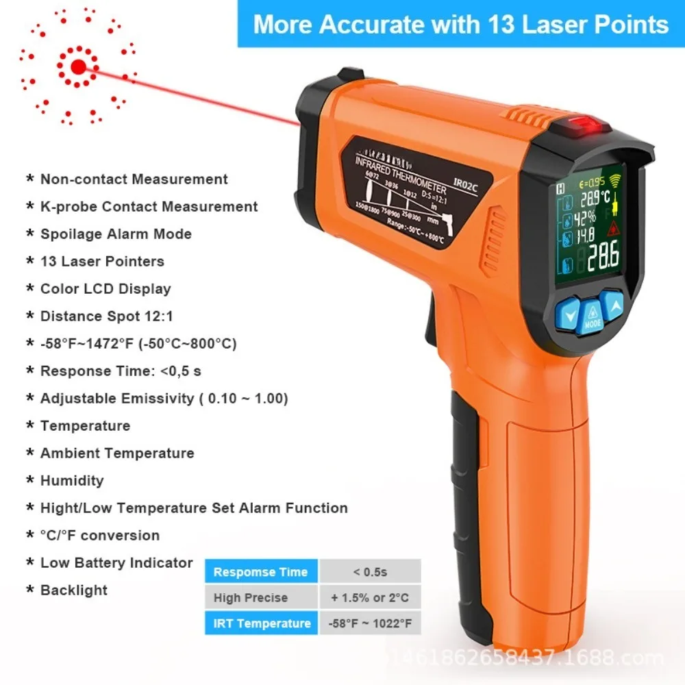 IR02B Industrial Handheld Infrared Thermometer for Water, Oil & Air Conditioning Temperature Testing