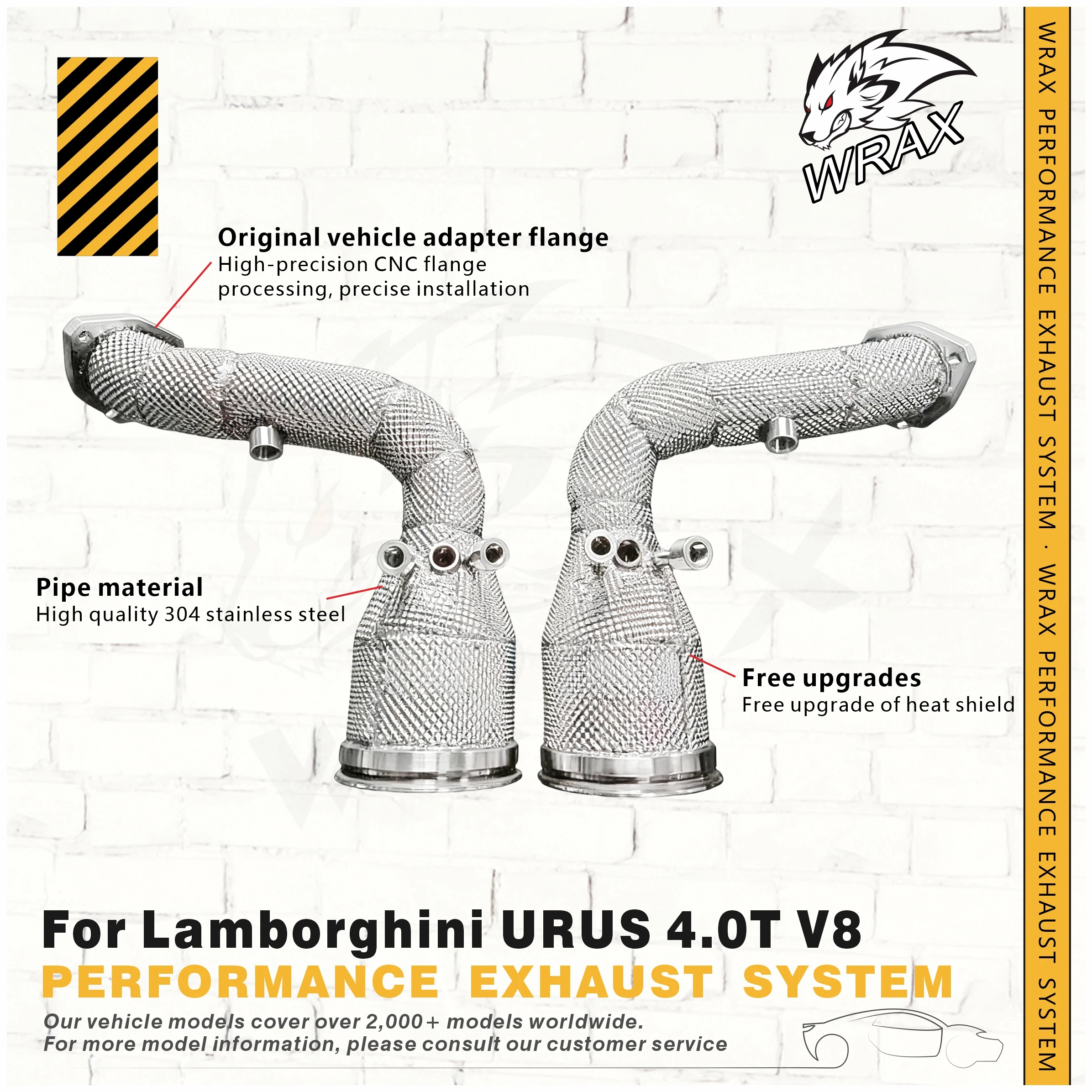 

WRAX Supercar Sporty Exhaust Note High Flow Downpipe for sporty Lamborghini URUS 4.0T V8 Premium SS304 Performance Exhaust