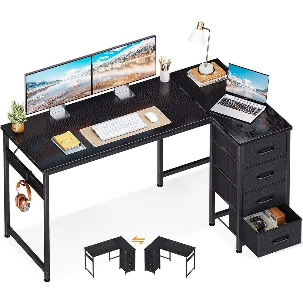 

Г-образный стол премиум-класса с 4 ящиками, 47 угловой компьютерный стол с местом для хранения, двусторонний детский учебный стол с крючком, рабочий стол