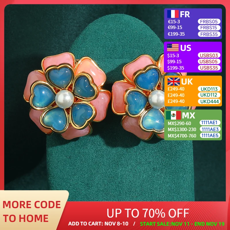 

Vintage Large Big Blue Pink Flower Earrings Aesthetic Woman Bohemia Petals Antique Jewelry Luxury Party Dress Korean New 2025