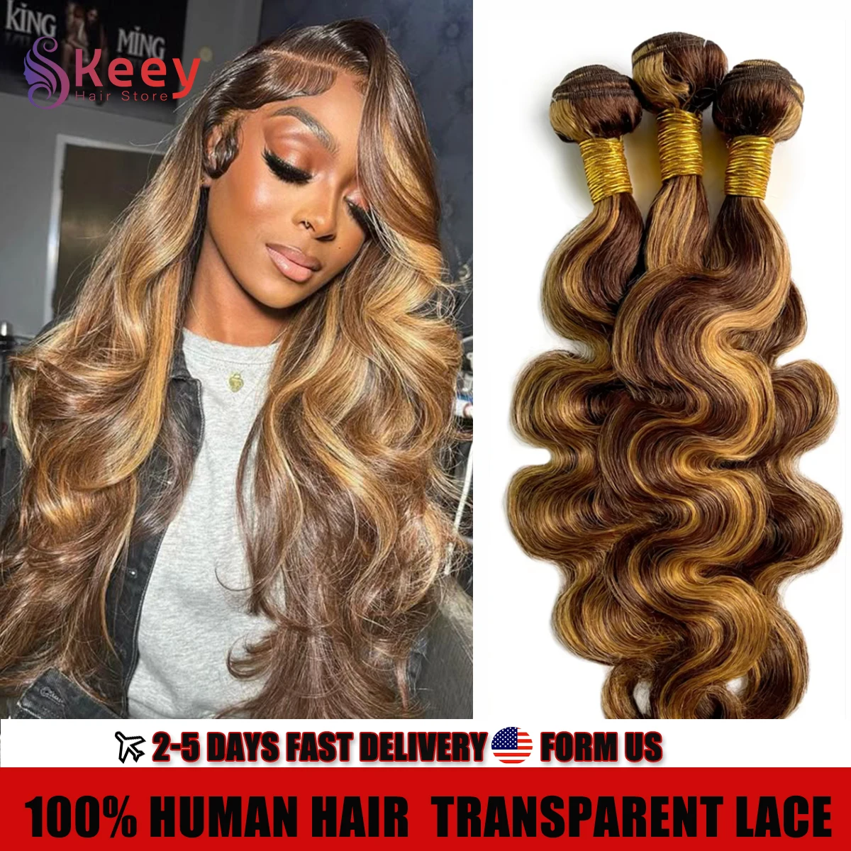 16A 4/27 Evidenziare Bundles Capelli Umani Dell'onda Del Corpo 4/5/6 Bundles Ombre Miele Marrone Colorato Capelli Umani Brasiliani di Remy Estensione Dei Capelli