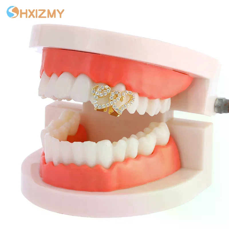 

1/2PCS Dental Grillz Hip Hop Hollow Heart Tooth Grillz For Women Gold/Silver Color Daily Wearable Tooth Jewelry