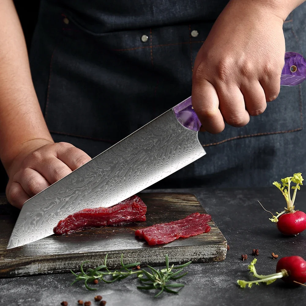 XITUO Professional 8 Inch Kiritsuke Knife ,Purple Wood Handle,Japanese Damascus Steel Kitchen Chef Knife, Sharp Cooking Knife