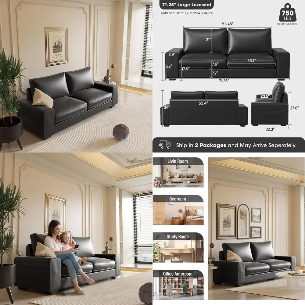 

Кожаный диван Century Comy Loveseat с широкими подлокотниками, боковыми карманами, из массива дерева, для гостиной и спальни, 2-местный